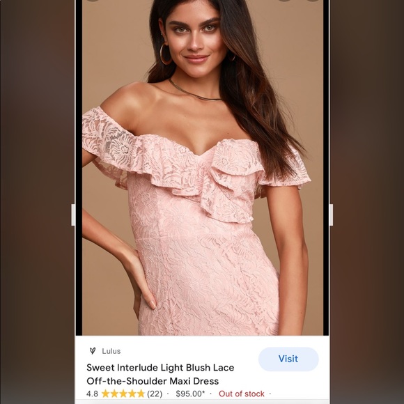 Lulus Pink off the shoulder lace maxi dress, NWT, Size large - Picture 1 of 6